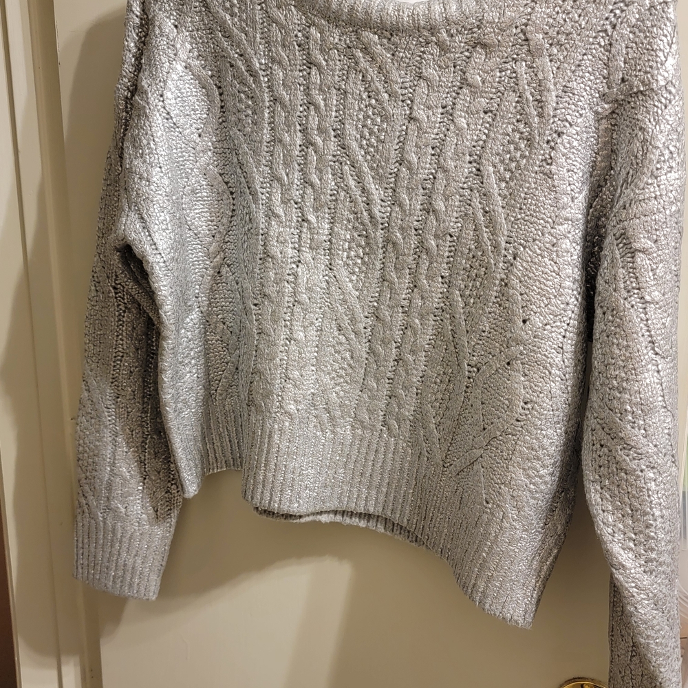 Hooked Up by IOT Metallic Silver Sweater